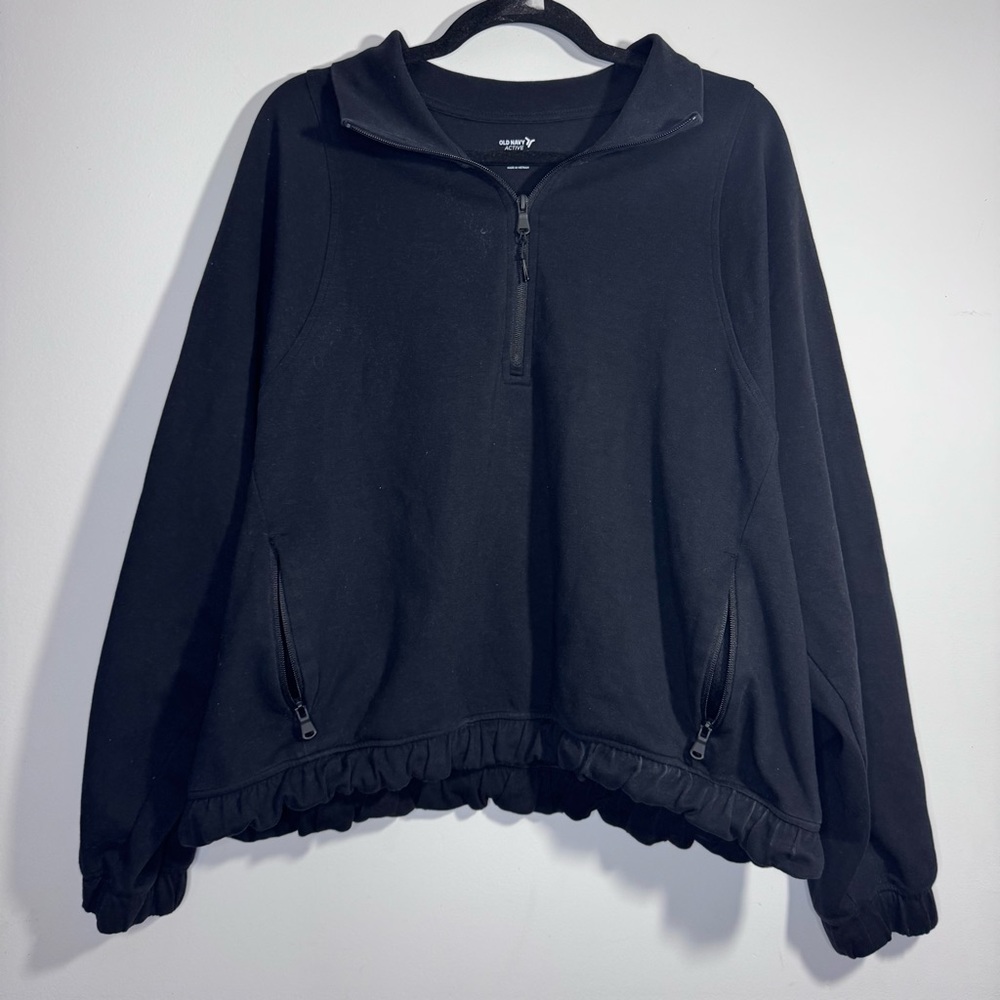 Old Navy Active Dynamic Fleece 1/4 Zip Pullover Black Ruffle Hem 2X